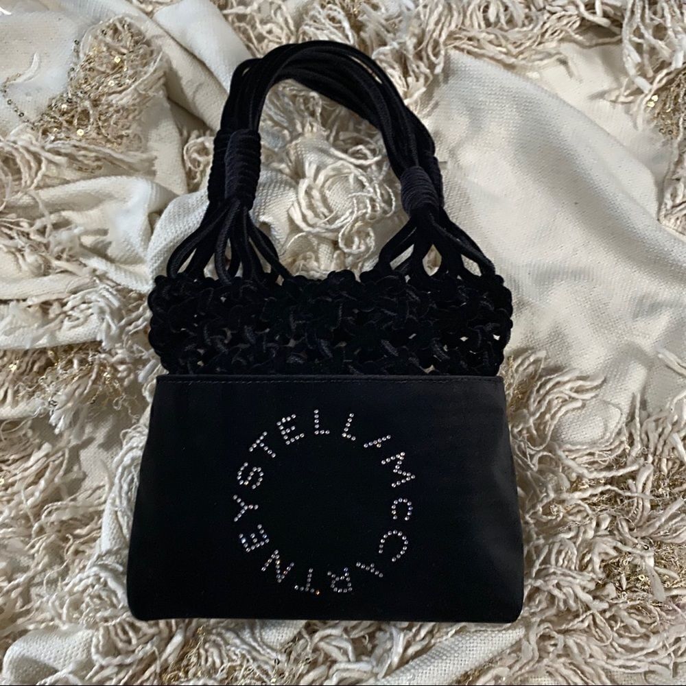 Stella McCartney Velvet Crystal Logo Knotted Bag